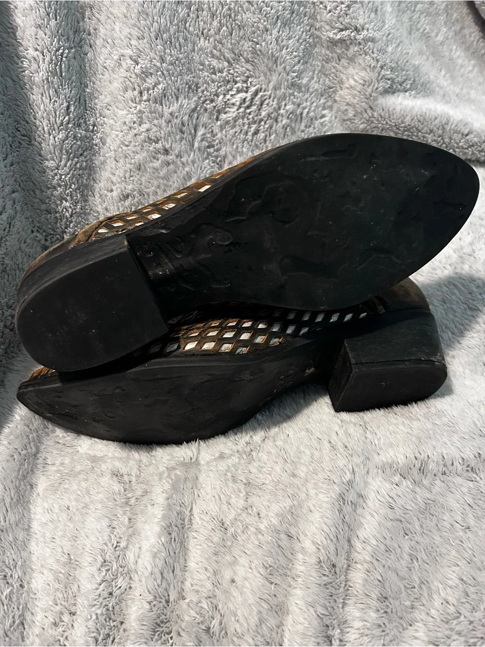 Women's Brown Woven Leather Ankle Booties